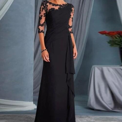 Chiffon Mother Of The Bride Dress Suits Lace Hook Flowers Neck Women Wedding Dress Sets Large Size Wedding Dress Customed