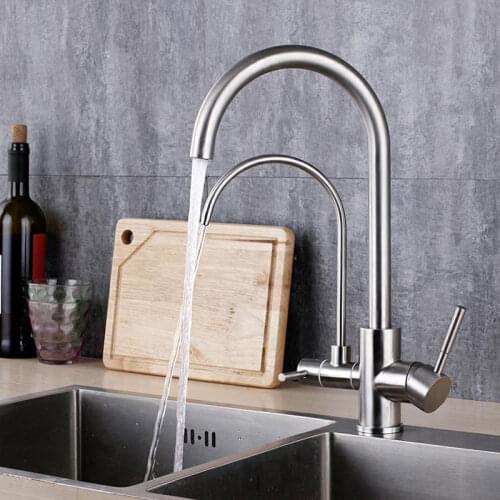 Drinking water tap kitchen sink faucet hot and cold and drink water mixer 304 stainless steel