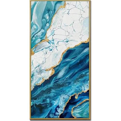 Modern 100% Handmade Abstract Canvas Vertical Golden Beautiful Flowing Acrylic Picture Restaurant Home Decoration Mural