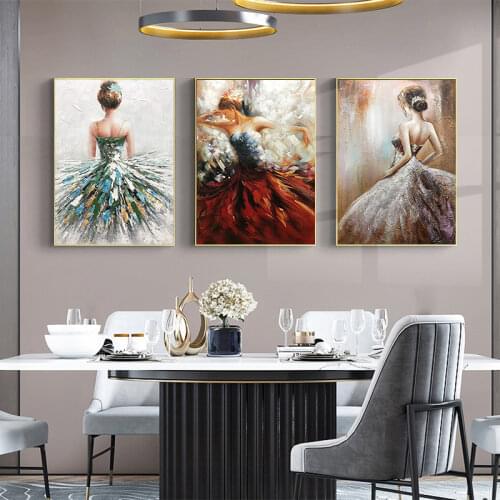 Modern Hand-painted Beautiful Ballerina Oil Painting Abstract Character Art Frameless Mural Living Room Home Decoration Picture