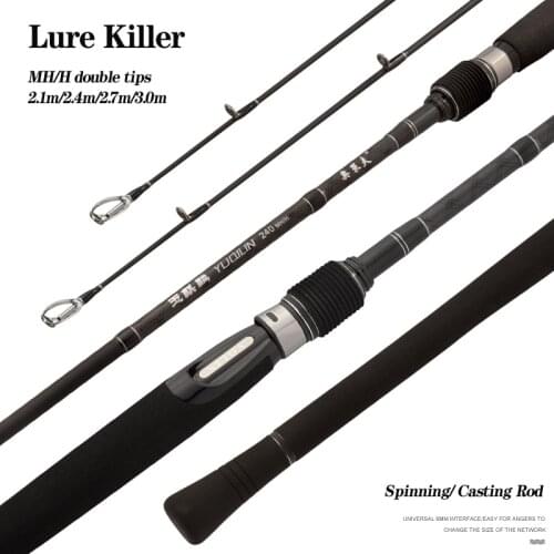 2.1m/2.4m/2.7m/3.0m Double Tips Carbon Fishing Spinning Casting Rod MH/H Power Lengthen One-Body Handle Fishing Rod China