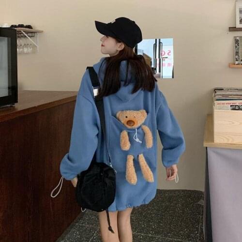 Hoodies Sweatshirt Mens And Womens Autumn And Winter 2021 Girlfriends Loose Student Mid-length Bear Long-Sleeved Clothing