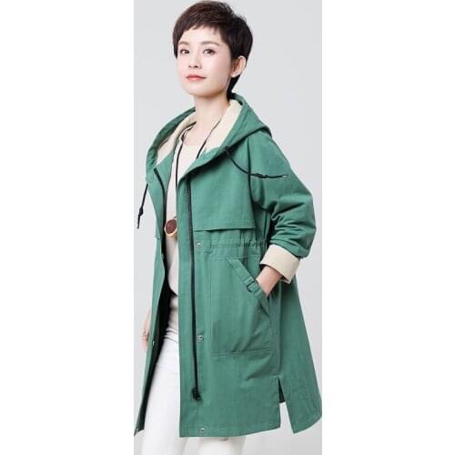 Spring Autumn Cotton Trench Coats Womens Long Casual Overcoat Female Large Size Loose Trench Coat Women Hooded Solid Windbreaker