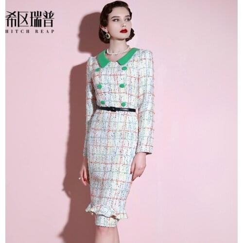 High End Tweed Slim Dress 2021 Spring And Autumn Small Fragrance Doll Collar Temperament Age Reducing Dress