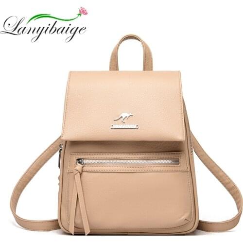 High Quality Womens High Quality PU Leather Backpack Large Capacity Solid Color Fashion Multifunctional Travel Lady Backpacks