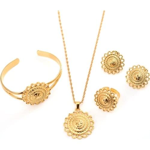 Jewelery sets Necklace earrings Ring Bangle set gold color jewelry sets African for women bridal Ethiopian Dubai wedding gift