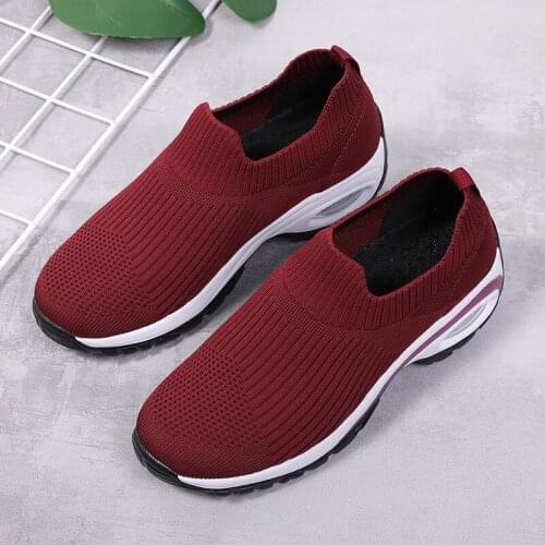 Women Sock Sneakers Air Cushion Flat Casual Slip On Outdoor Shoes Thick Sole Fashion Walking Comfortable Plus Size 35-42