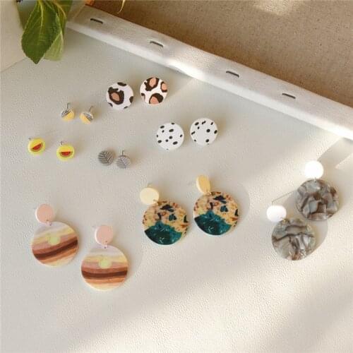 AOMU 2020 New Boho Colorful Acrylic Geometric Round Circle Polka Dots Watermelon Graffiti Studs Earrings for Women Party Jewelry