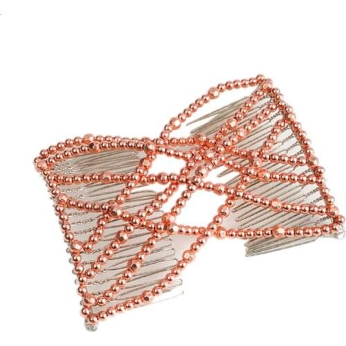 Ladies Women Magic Elastic Hair Comb Clips Jewelry Beading Imitation Pearl Stretchy Hairpin Bow Double Combs Hair Accessories