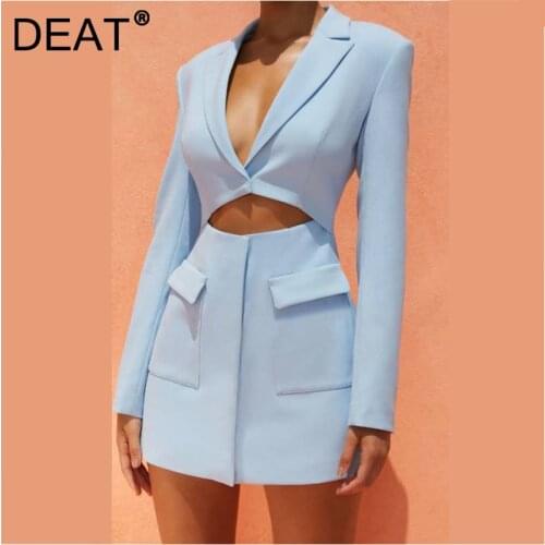DEAT Women Hollow Out Blazer New Arrivals Notched Neck Long Sleeve Fashion Temperament Autumn Winter 2021 11J0109