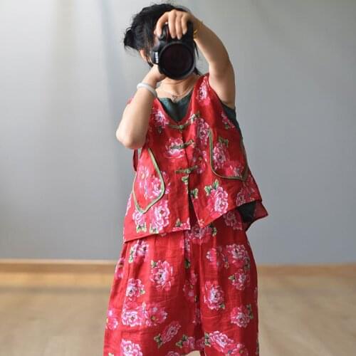 Women Summer Loose Printed Vest Ladies Sleeveless Tops Female 2020 Vintage Print Short Vests