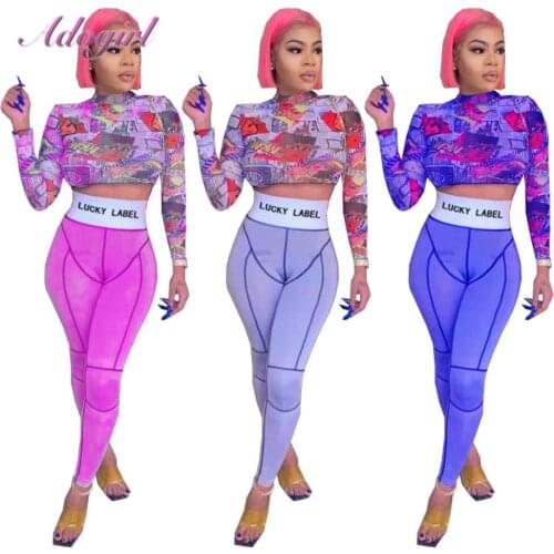 Women Streetwear Matching Set Casual Cartoon Print Long Sleeve Crop Tops T-Shirt Sweatpants Suit Joggers Two Piece Set Tracksuit