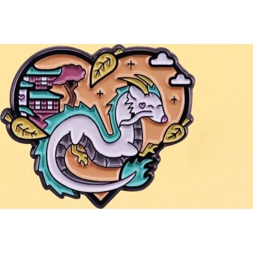 Spirited Away Ogino Chihiro Theme of the white dragon lapel badges cartoon film love cap brooch women fashion jewelry enamel pin