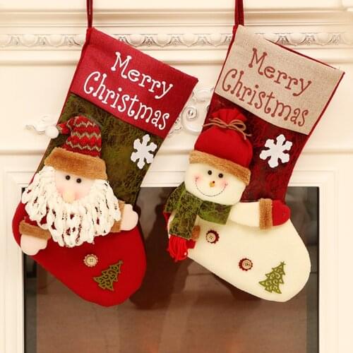 1Pcs Christmas Hanging Socks 45x29cm Santa Claus Snowman Candy Gift Bag New Year Decor For Christmas Tree Home Fireplace
