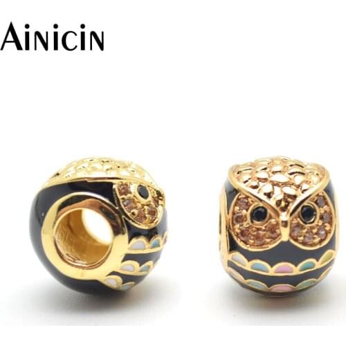 10pcs High Quality Gold Color Owl Shape 12mm DIY Jewelry Making Copper Loose Beads 5mm Inner Diameter Big Hole Findings