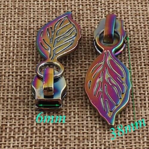 10 pcs Rainbow Head Zipper Slider Puller,#5 Long Leaf Shape Zipper Slider,Bag Supply,Sewing Jewelry,Handbags Craft Projects