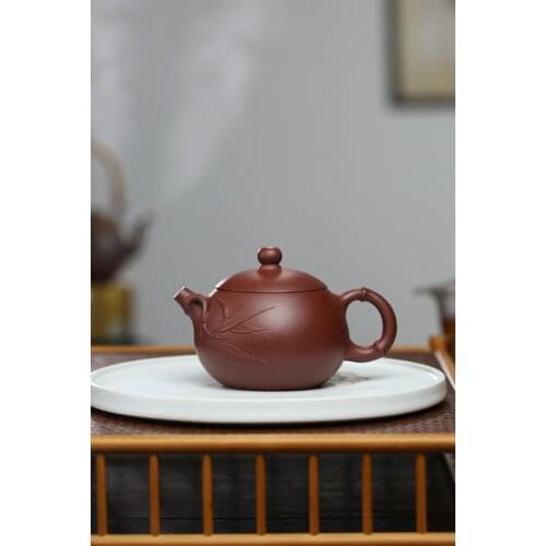 260ml Chinese Yixing Zisha Purple Clay ZiHongNi Handmade Bamboo Xishi Teapot by Huang Dongling