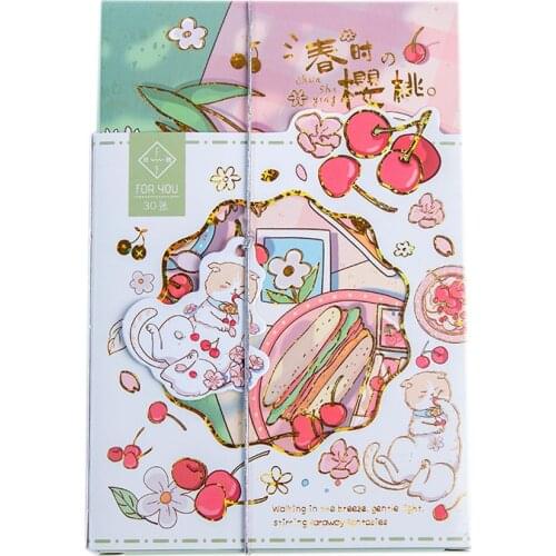 30 Pcs/Set Creative Spring Cherry Postcard Cartoon Lovely Hollowed Message Greeting Cards Blessing Card