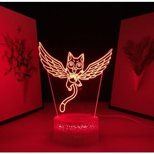 3D Fairy Tail Figure Cat Happy Fly Lamp Anime Night Light for Child Bedoom Decoration LED Touch Sensor Color Changing Nightlight