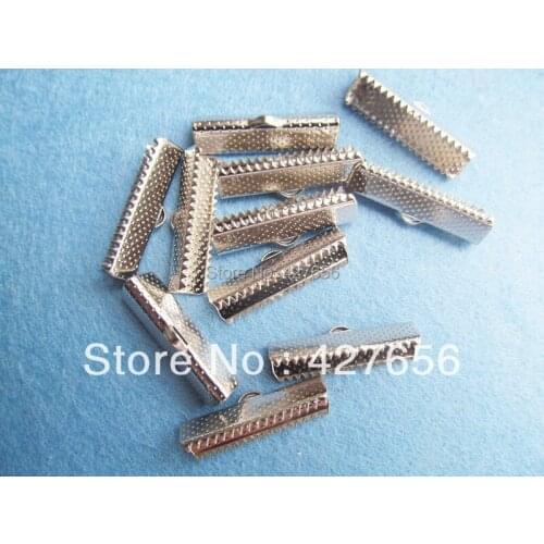 50pcs 8mmx25mm Dull Silver Plated Ribbon Cord End Clamps,Cord End Cap,Crimps Beads Clips,Buckle,Fasteners,Clasps