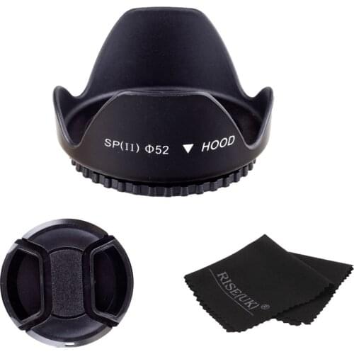 52MM Lens Hood + Cap + clean cloth for Nikon canon sony pentax camera with 52mm lens