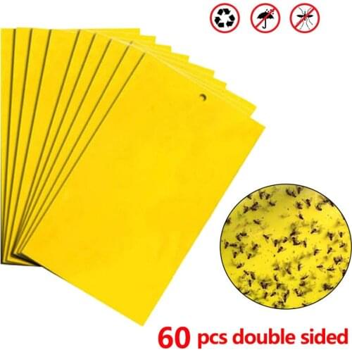 60pcs Strong Flies Traps Bugs Sticky Board Catching Aphid Insects Killer Pest Control Whitefly Thrip Glue Sticker Board