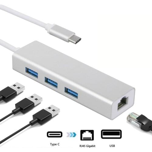 Basix Type C Ethernet Adapter to RJ45 Lan Network Card Wired 10/100/1000Mbps Gigabit USB 3.0 Hub For Macbook Notebook Laptop