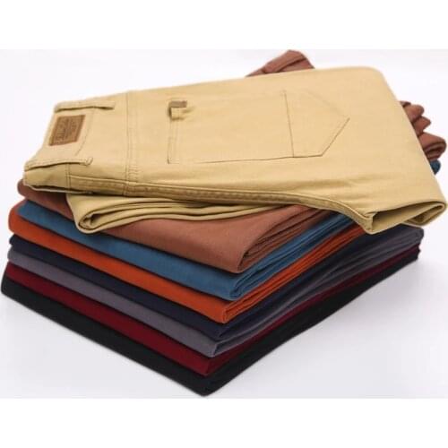 Stretch Cotton Fashion Slim-fit Men Khaki Casual Pants 6 Colors Simple Business Office Social Male Trousers High Quality