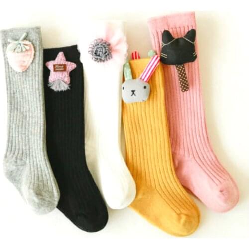 Toddler Kids Stocking Baby Girls Solid Color Cotton Soft Rabbit Cat Flower Star Strawberry Appliques Autumn Winter Warm Tights