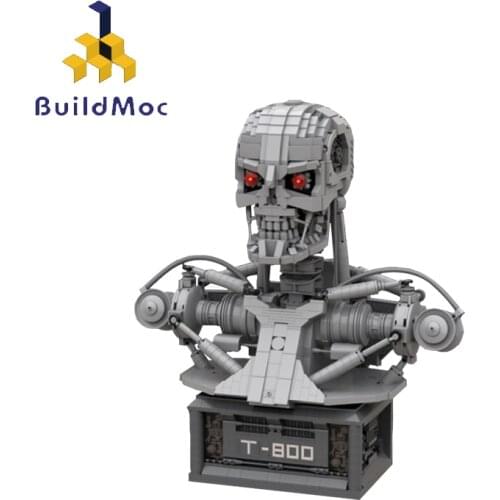 MOC Technical The Terminator T-800 Robot Bust Schwarzenegger Movie Action Figures Figurine Half Body Statue Building Blocks Toys