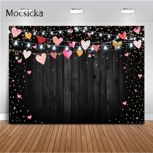Valentines Day Backdrop Black Wooden Wall Red Hearts Valentines Wedding Bridal Background for Photography Photoshoot Photo