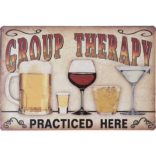 Group Therapy Practiced Here Metal Tin Sign, Classic Decorative Plaque Vintage Style Wall Ornament Bar & Home & Coffee Decor