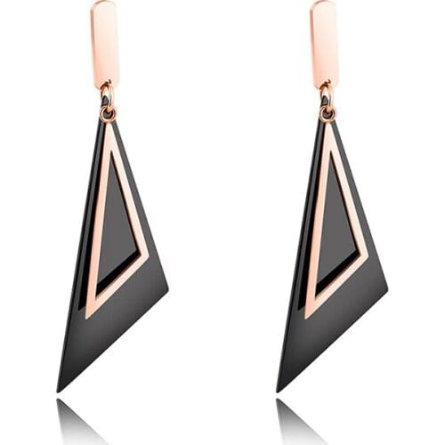 Black Oblique Triangular Geometric Pattern Female Earring Jewelry Stainless Steel Stud Earrings For Women E19209