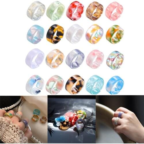 5Pcs/Pack Transparent Epoxy Resin Acrylic Ring Fashion Colourful Geometric Round Rings For Women Party Wedding Jewelry Gift