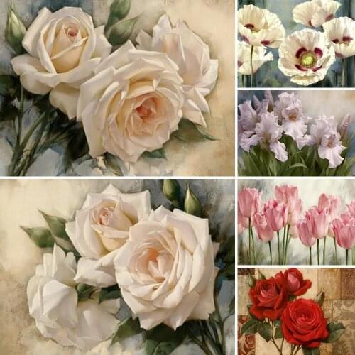 Meian Flower Diamond Embroidery Mosaic Art Needlework Pink Tulip Red Rose Picture Rhinestone Cross Stitch Diamond Painting sets