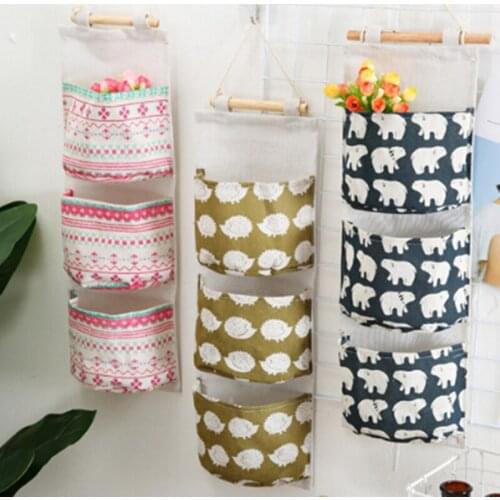 Cute Wall Sundry Cotton Line Hanging Organizer Bag Multi-Layer Holder Makeup Rack Jewelry Storage Box Basket Home Decoration