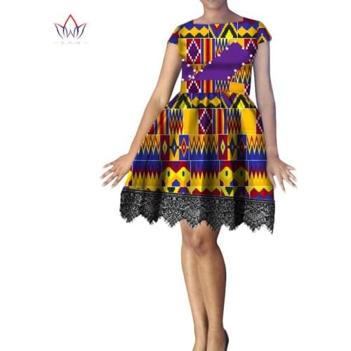 Fashion 100% Cotton African Print Dresses for Women Bazin Riche Knee Length Tutu Pearls Dresses African Style Clothing WY612