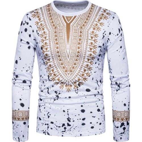 2020 Ethnic Style 3D Printed Men T Shirts Long Sleeve T-Shirt Fashion Casual Slim Fit Dress Shirt Night Club Party Pullover Top