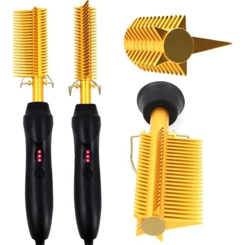 A mazon New Electric Curling Comb Home Curling Irons Dry/Wet Copper Comb Curl Straight Multi-function Electric Curling Comb