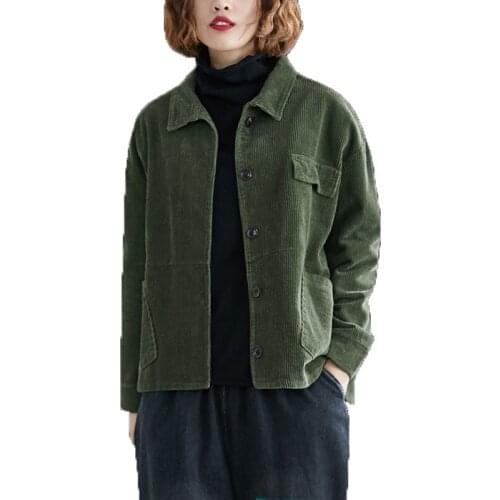 2021 New Large Size Autumn Winter Jacket Womens Clothes Casual Spring Corduroy Cardigan Baseball Suit Short Coat b61