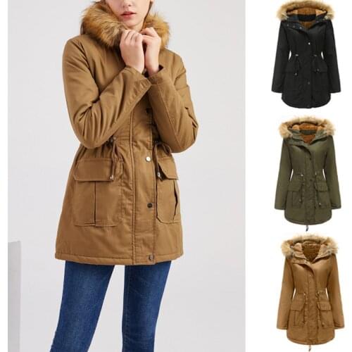 New Arrivals2020 Ladies Winter Harajuku Jacket Long Coat Hooded Parka Coats Fashion Warm Pocket Clothes Drawstring Waist Fur Top