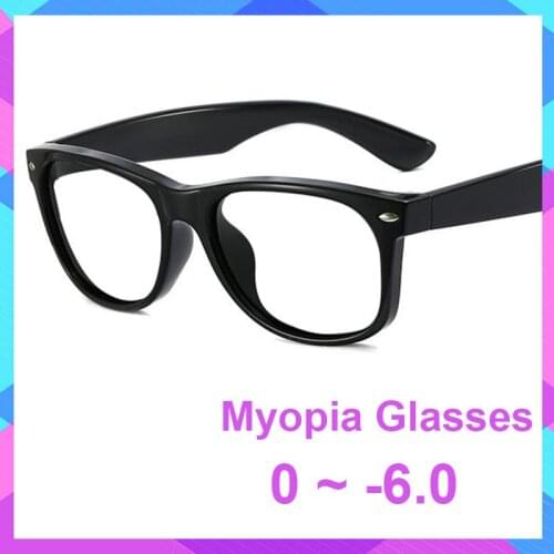 Finished Myopia Glasses Minus 0 to -6.0 Anti Blue Light Black Square Computer Optical Spectacle Frame Unisex Corrective Eyewear