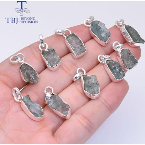 TBJ ,natural 6ct aquamarine Rough pendant necklace,handmade jewelry, March birthstone pure 925 sterling solid siver fine jewelry