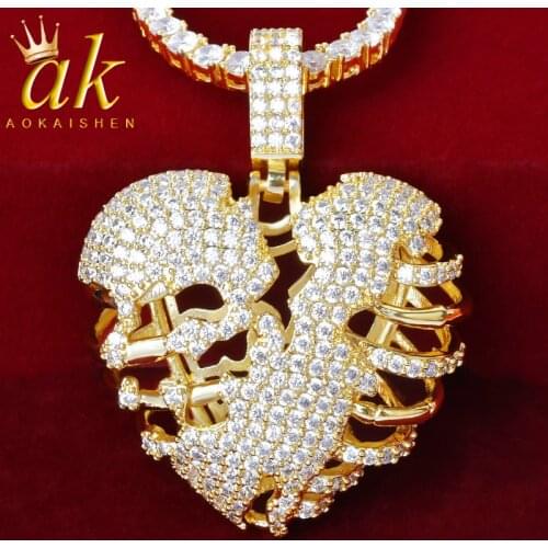Skeleton Shaped Broken Heart Pendant Necklace Hip Hop Rock Street Jewelry