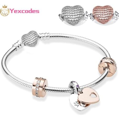 Inlaid Zircon Heart Buckle Head Silver-plated Chain,With Shining Two-tone Positioning Buckle,Simple Fashion Charm Women Bracelet