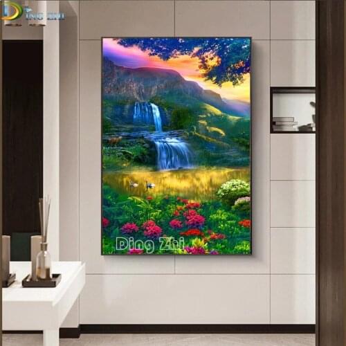 Natural Scenery Diamond Painting Diy Full Square/Round Diamond Embroidery Waterfall Flower Landscape Wall Art For Home Decor