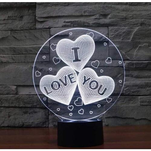 Romantic Love 3D Lamp Heart-shaped Balloon Acrylic LED Night Light Decorative Table Lamp Valentines Day Sweetheart Wifes Gift