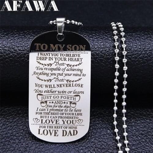 To My Son Encouraging Language Love Dad Stainless Steel Bead Charm Necklaces Silver Color Necklaces Jewelry colgante NXS01