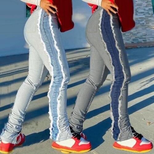 Dark Blue Patchwork Jeans Women 2021 Fashion Side Tassel High Waist Skinny Jeans Lady Vintage Denim Pencil Pants Vaqueros Mujer