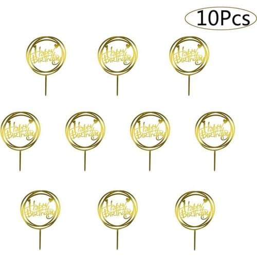 10pcs/bag Acrylic Happy Birthday Cake Topper Baby Shower Kids Birthday Party Decorations Supplies Gold Cake Toppers